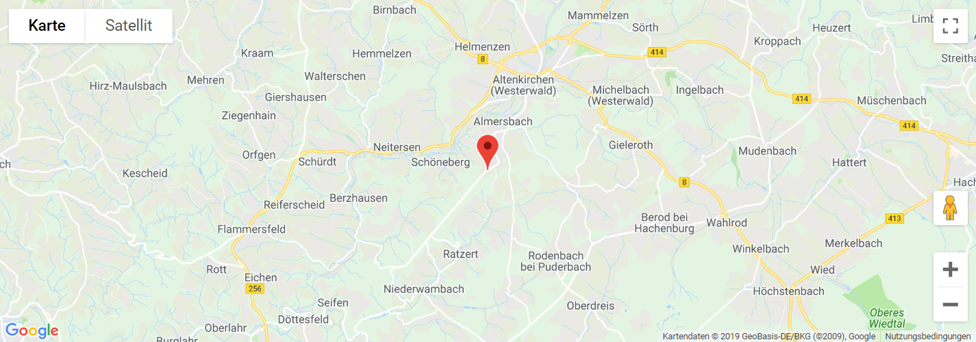 Kartenausschnitt mit dem Betriebsstandort bei Altenkirchen